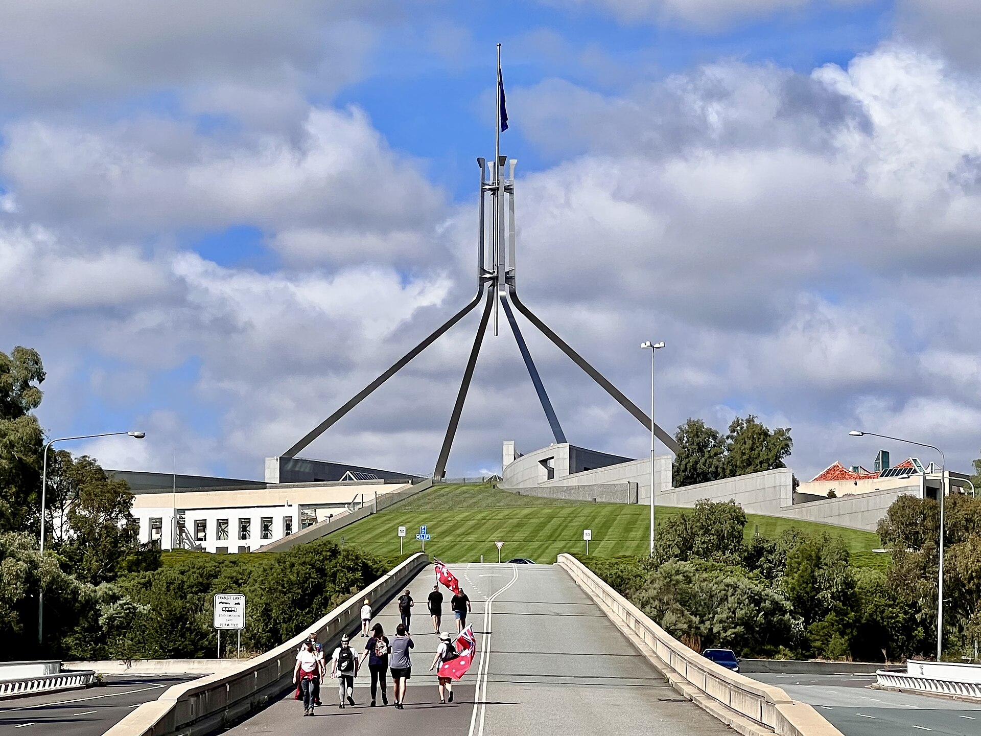 Parliament House, Canberra, seen from the approach to the front entrance